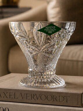 Shannon Crystal "South Beach Palm" 24% Lead Crystal Footed Bowl NWT